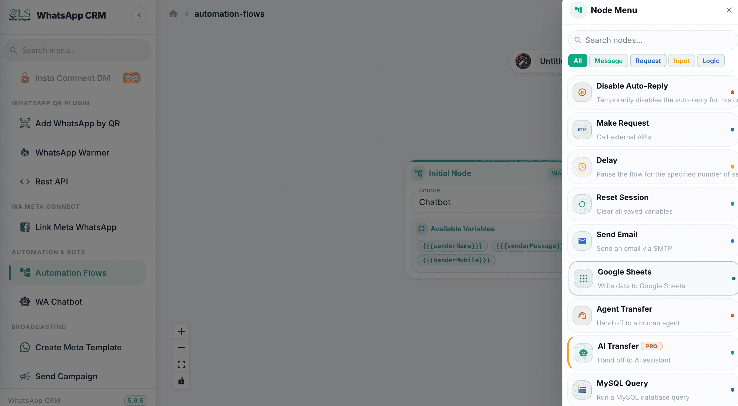 WhatsApp Google Sheet Integration Automation Flows